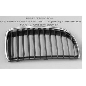 BMW BMW 3 (SEDAN) GRILLE RIGHT (Passenger Side) CHROME FRAME & BLACK INNER OEM#51137120008 2006-2008 PL#BM1200167